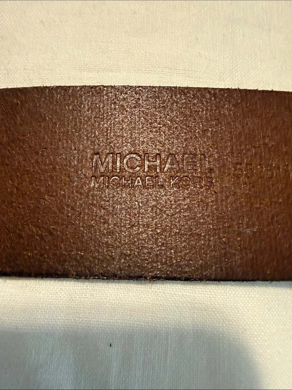 Michael Kors Brown Leather Belt with Gold and Tortoise Ring Buckle